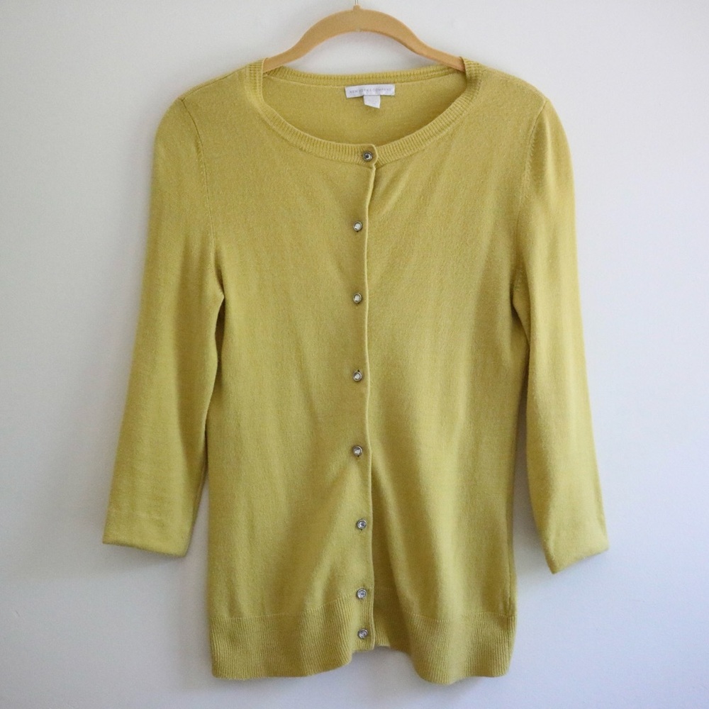 New York & Company Yellow Jewel Buttoned Cardigan